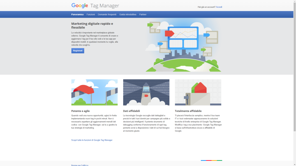 Google Tag Manager pagina iniziale