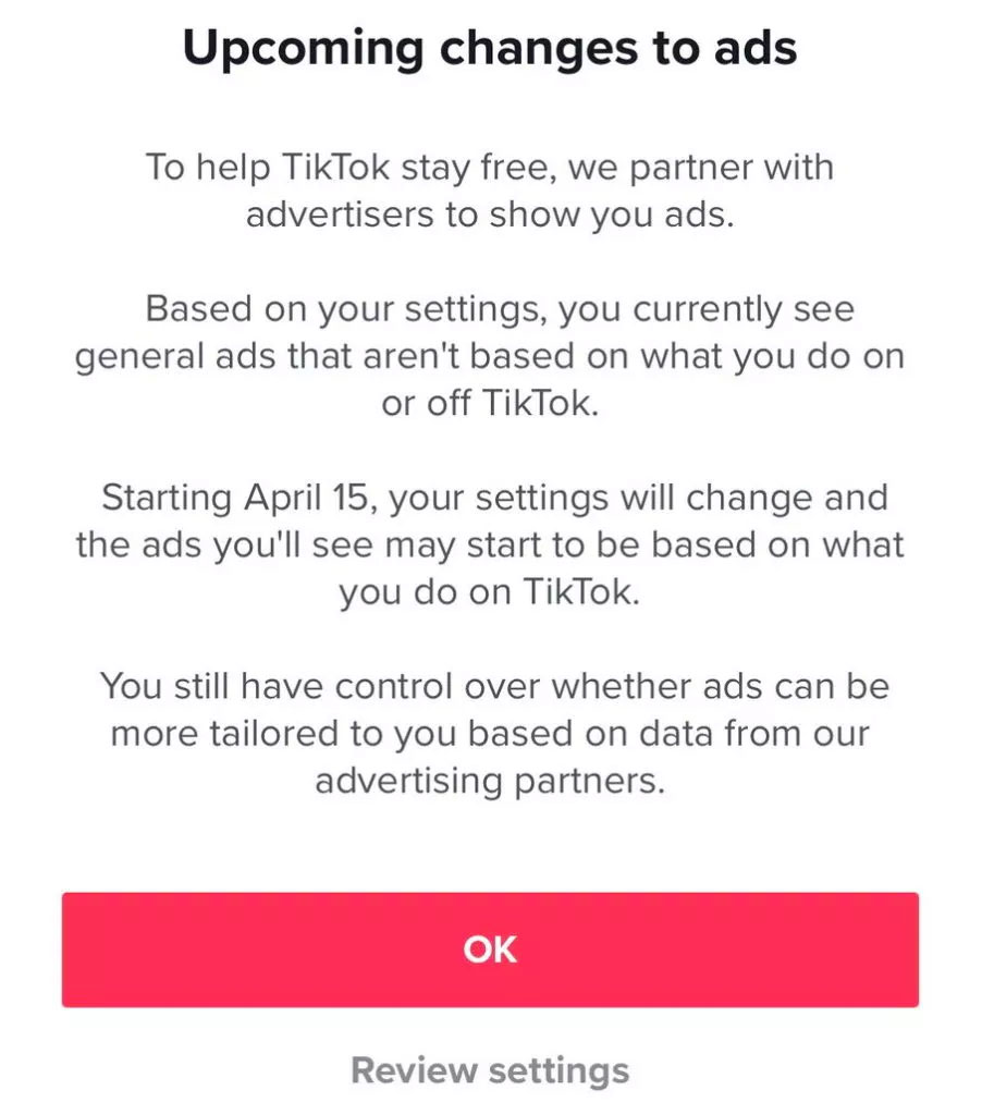 A partire dal 15 aprile, TikTok rilascerà gli annunci personalizzati
