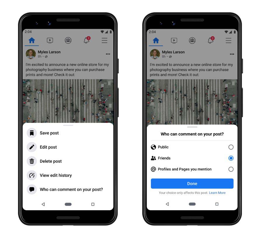 Ora puoi controllare i commenti dei tuoi post personali facebook