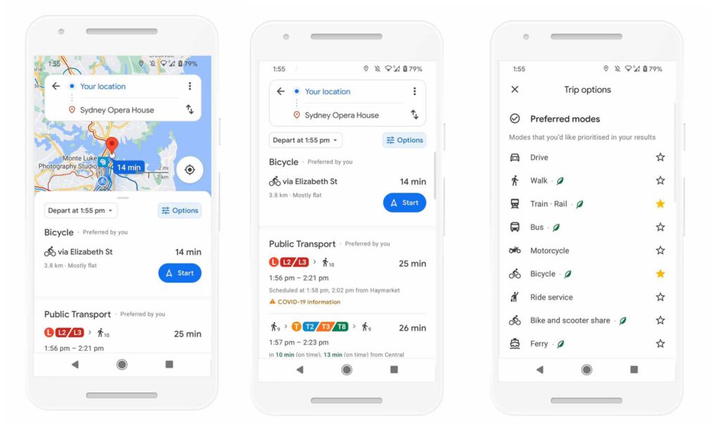 nuova visualizzazione opzioni percorso Google Maps
