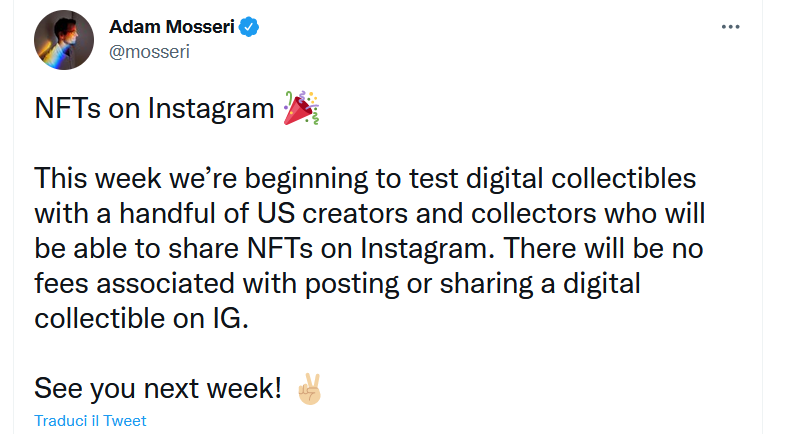 Arrivano gli NFT Instagram